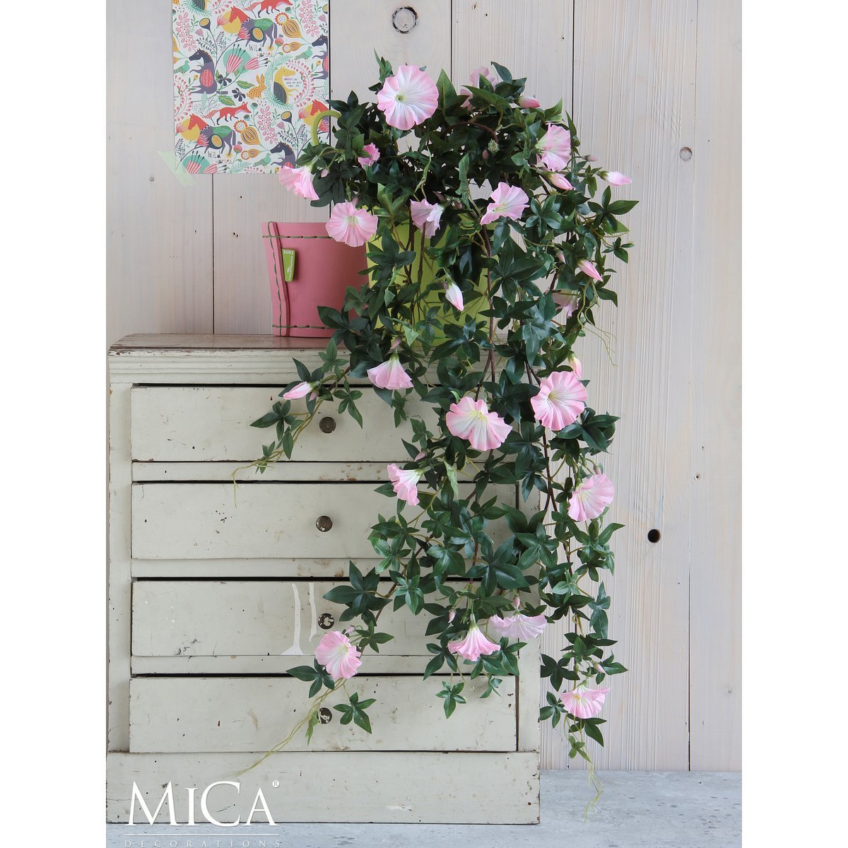 Glimmerdekorationen – Künstliche Petunien-Hängepflanze – L15 x B20 x H80 cm – Rosa