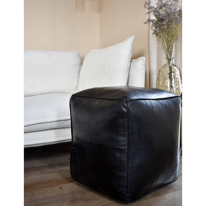Poufs & Kissen - Lederpouf - schwarz (quadratisch - XL) - gefüllt geliefert