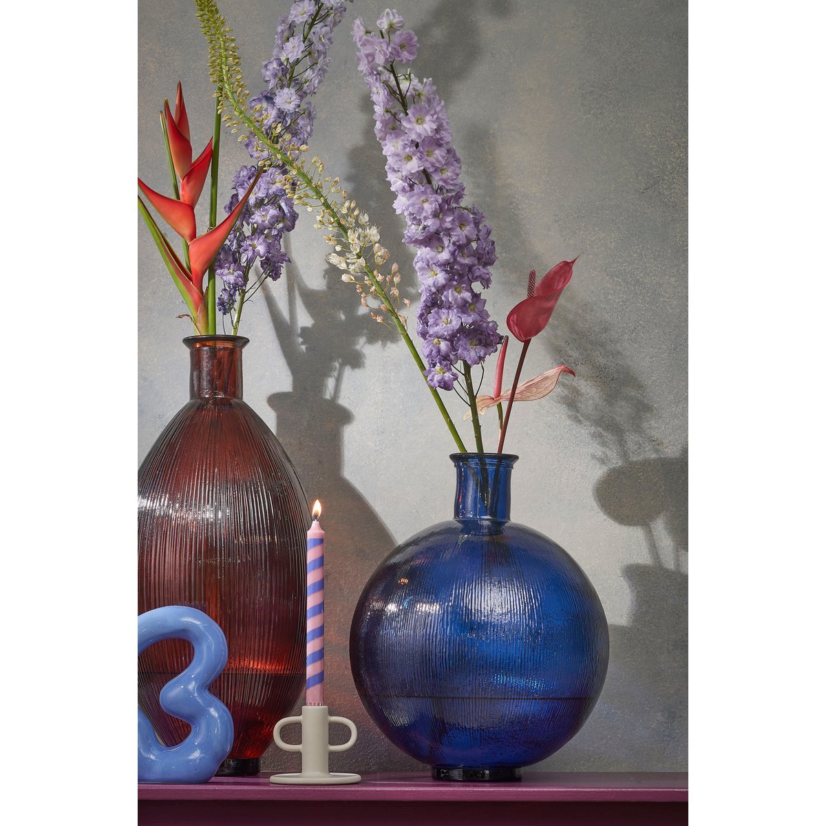 Mica Decorations - Firenza Fles Vaas - H42 x Ø34 cm - Gerecycled Glas - Donkerblauw