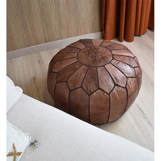 Poufs & Kissen - Lederpouf - komplett braun - gefüllt geliefert