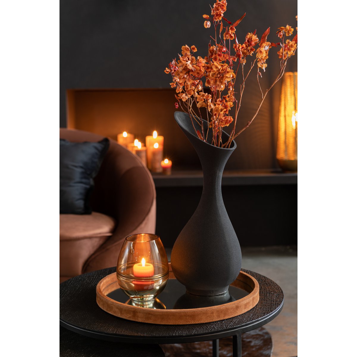 J-Line - Vaas Olivia Ruw - Aluminium - Zwart - Medium - 61.00cm Hoog