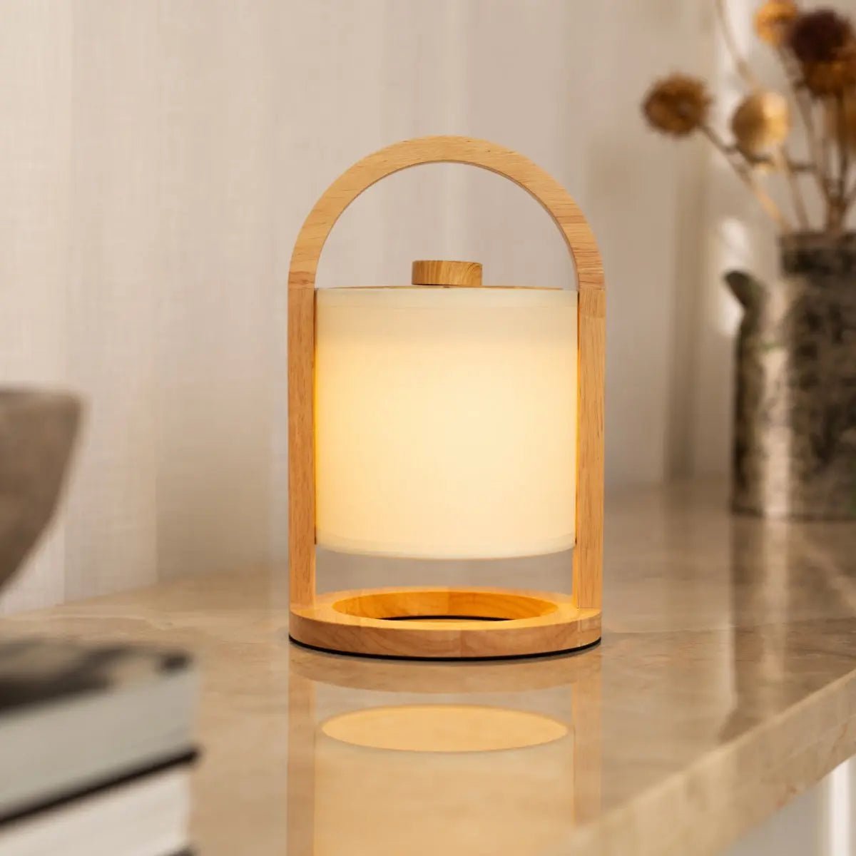 Tavellio-Amsterdam - River Light Bruine Houten Oplaadbare Lamp – Dimbaar & Snoerloos Licht
