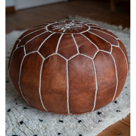 Poufs & Kissen - Lederpouf - Cognacbraun - gefüllt geliefert