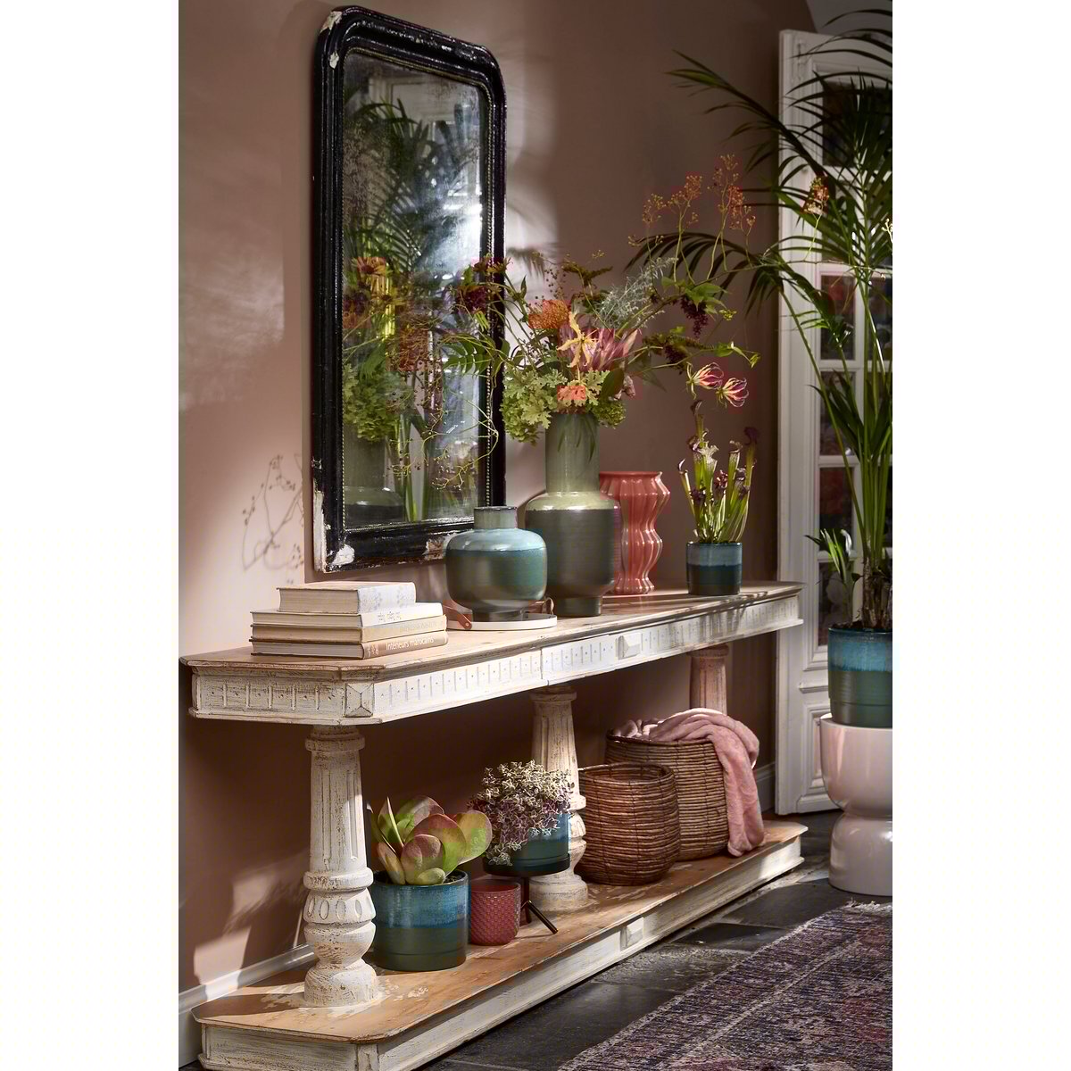 Mica Decorations - Olof Bloempot - H20 x Ø22 cm - Terracotta - Donkergroen