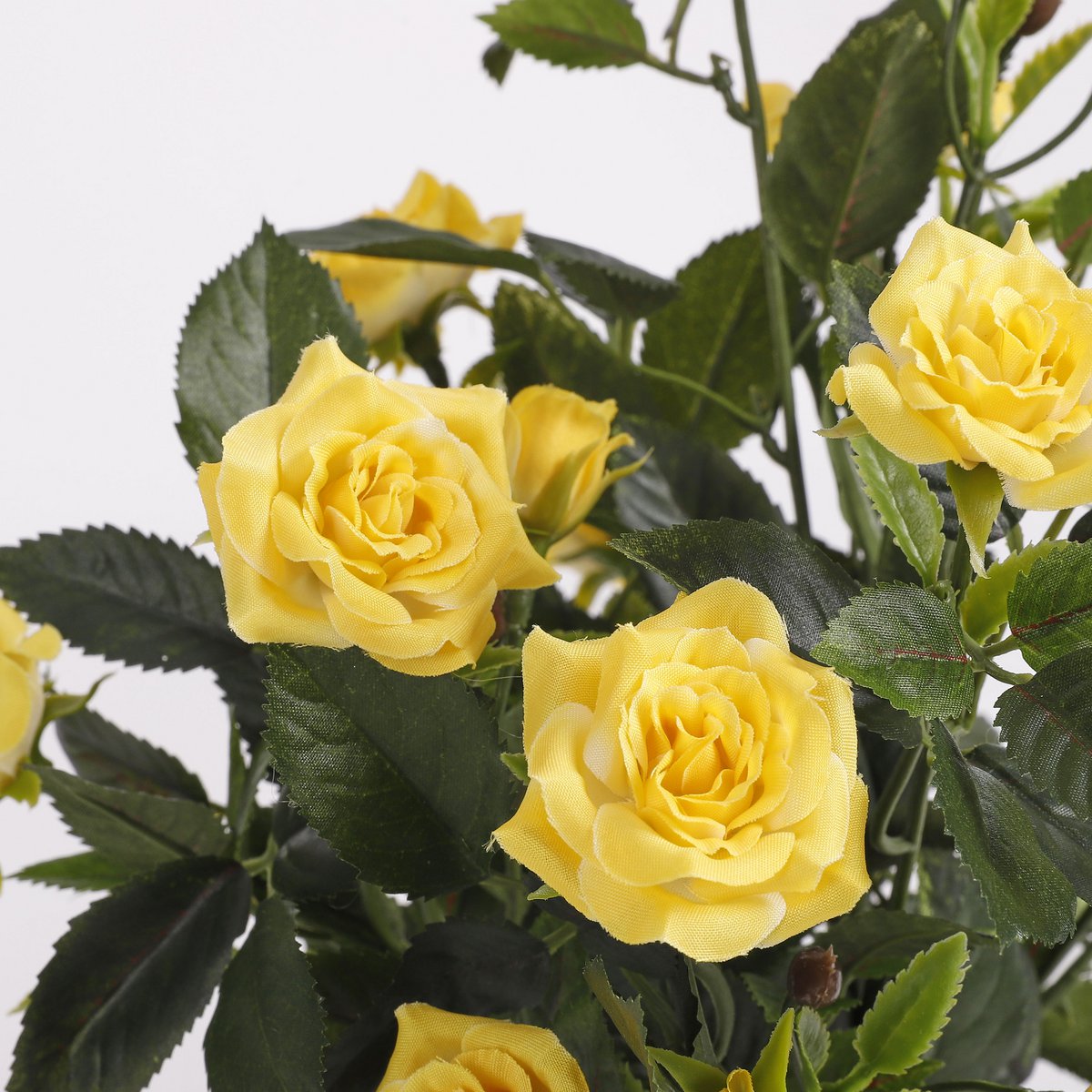 Glimmerdekorationen – Künstliche Rosenstrauchpflanze im Blumentopf – H33 x Ø25 cm – Gelb