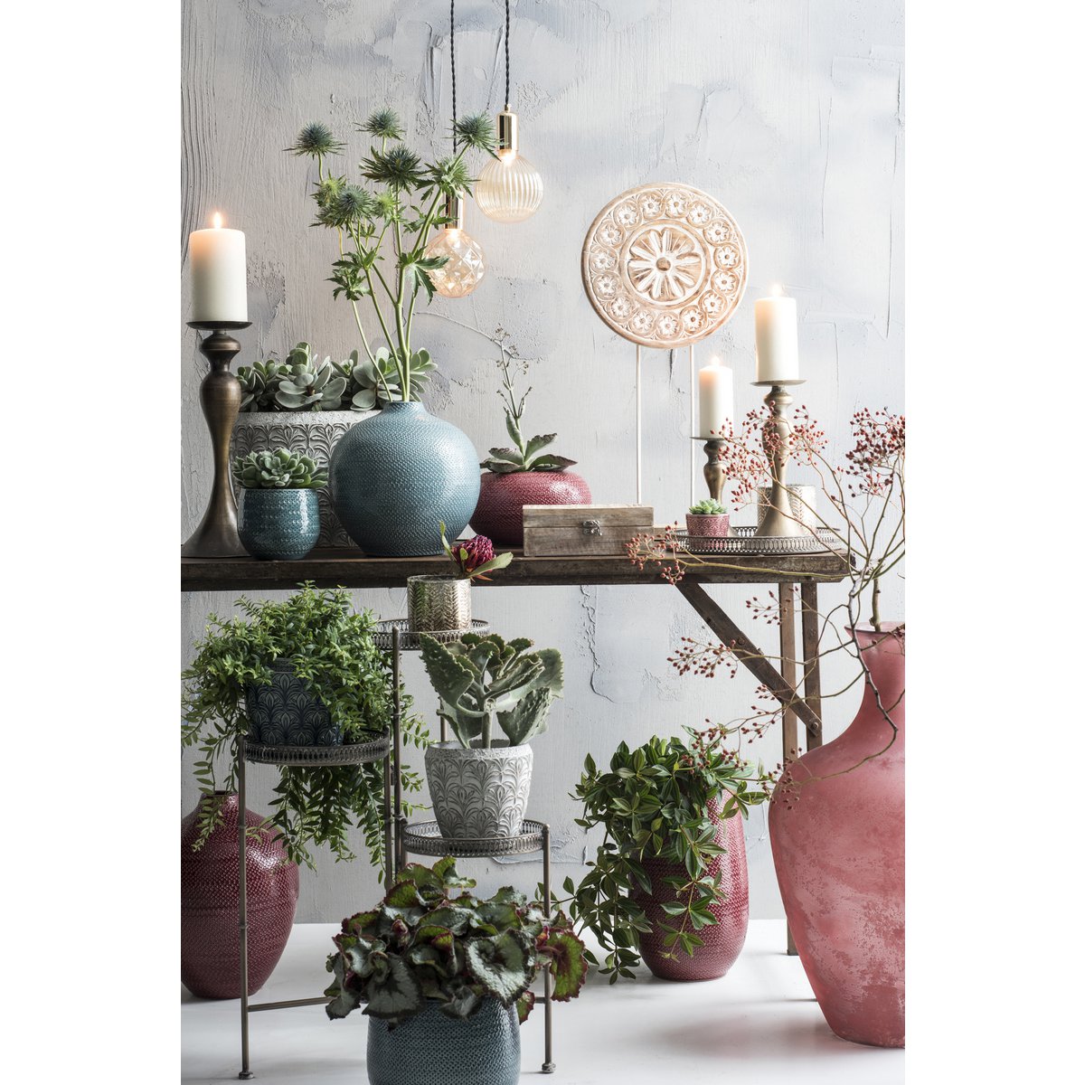 Glimmerdekorationen – Künstliche Begonienpflanze im Blumentopf – H40 x Ø38 cm – Rot