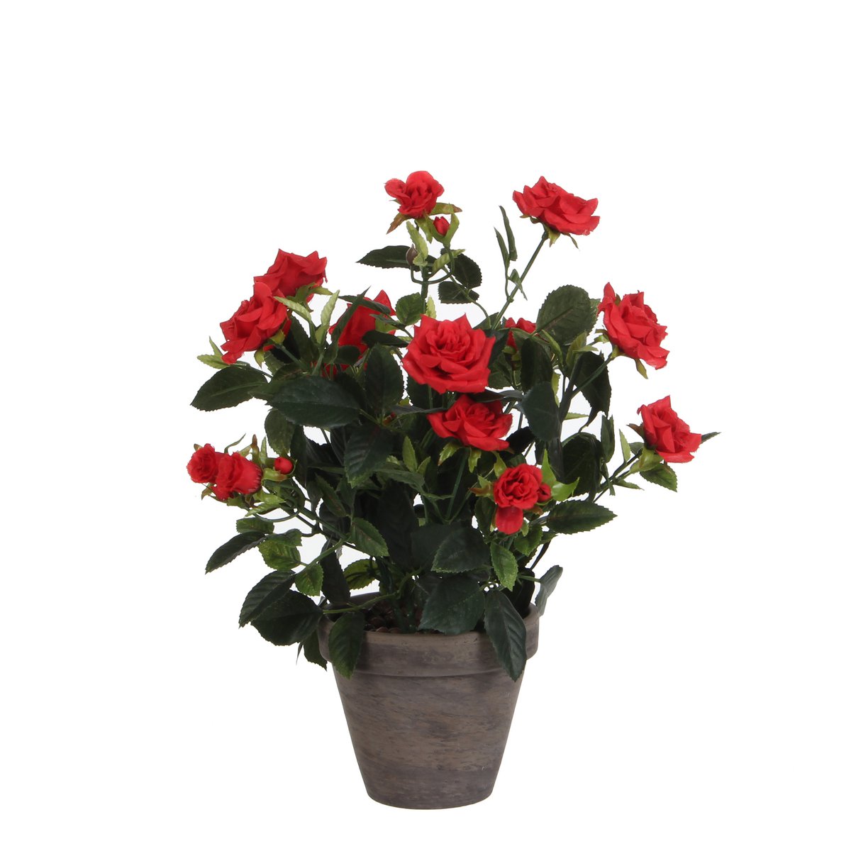 Glimmerdekorationen – Künstliche Rosenstrauchpflanze im Blumentopf – H33 x Ø25 cm – Rot