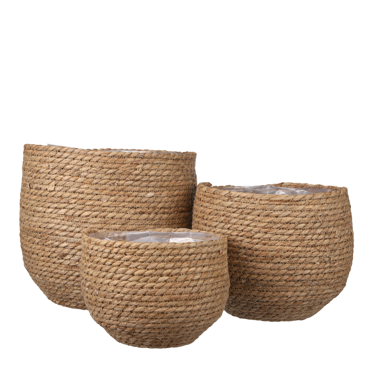 Glimmerdekorationen – Jorck-Pflanzkorb – 3er-Set – H24 x Ø26 cm – Seegras – Hellbraun