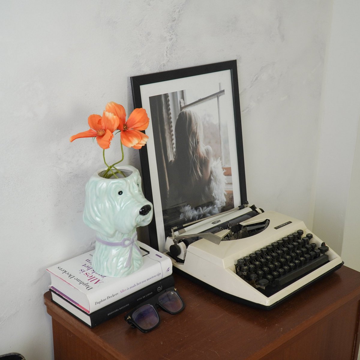 Housevitamin - Vaas -bloemen vaashond - mint/ lilac- 13x14x21cm