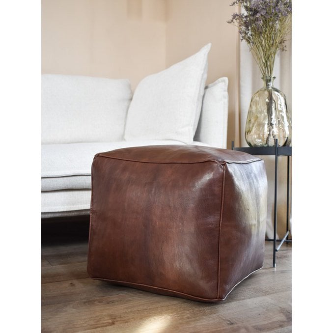 Poufs & Kissen – Quadratischer Pouf aus Leder – braun (quadratisch) – gefüllt geliefert