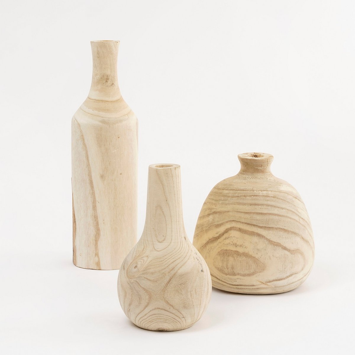 Glimmerdekorationen - Pia Vase - H28 x Ø16 cm - Paulownia-Holz - Hellbraun