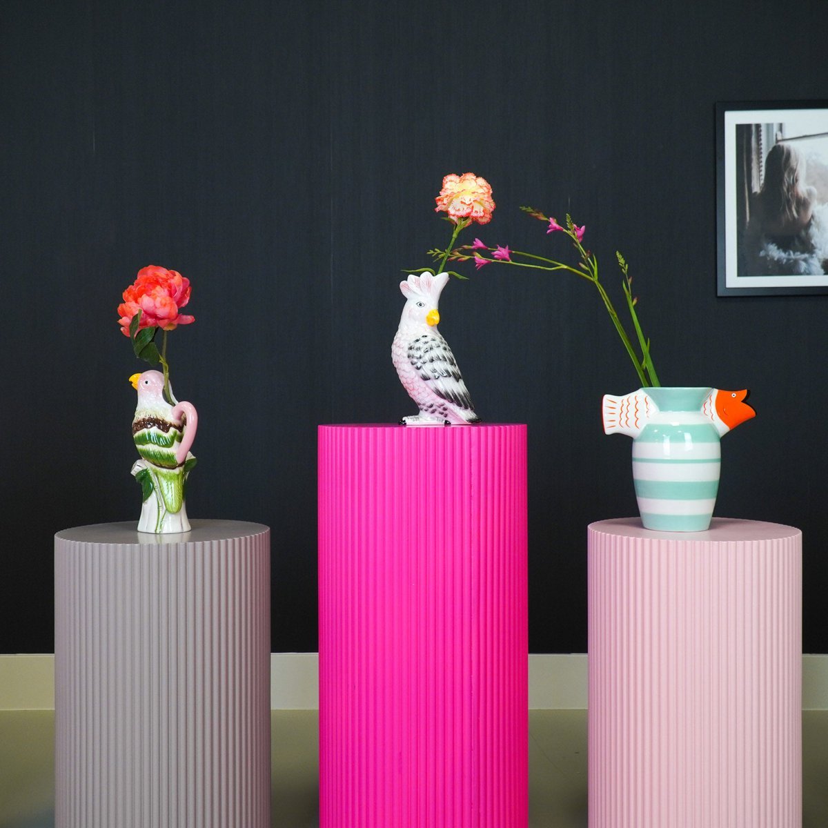 Housevitamin - Vaas - visdolomiet -mint/wit/oranje -23x12.5x21cm