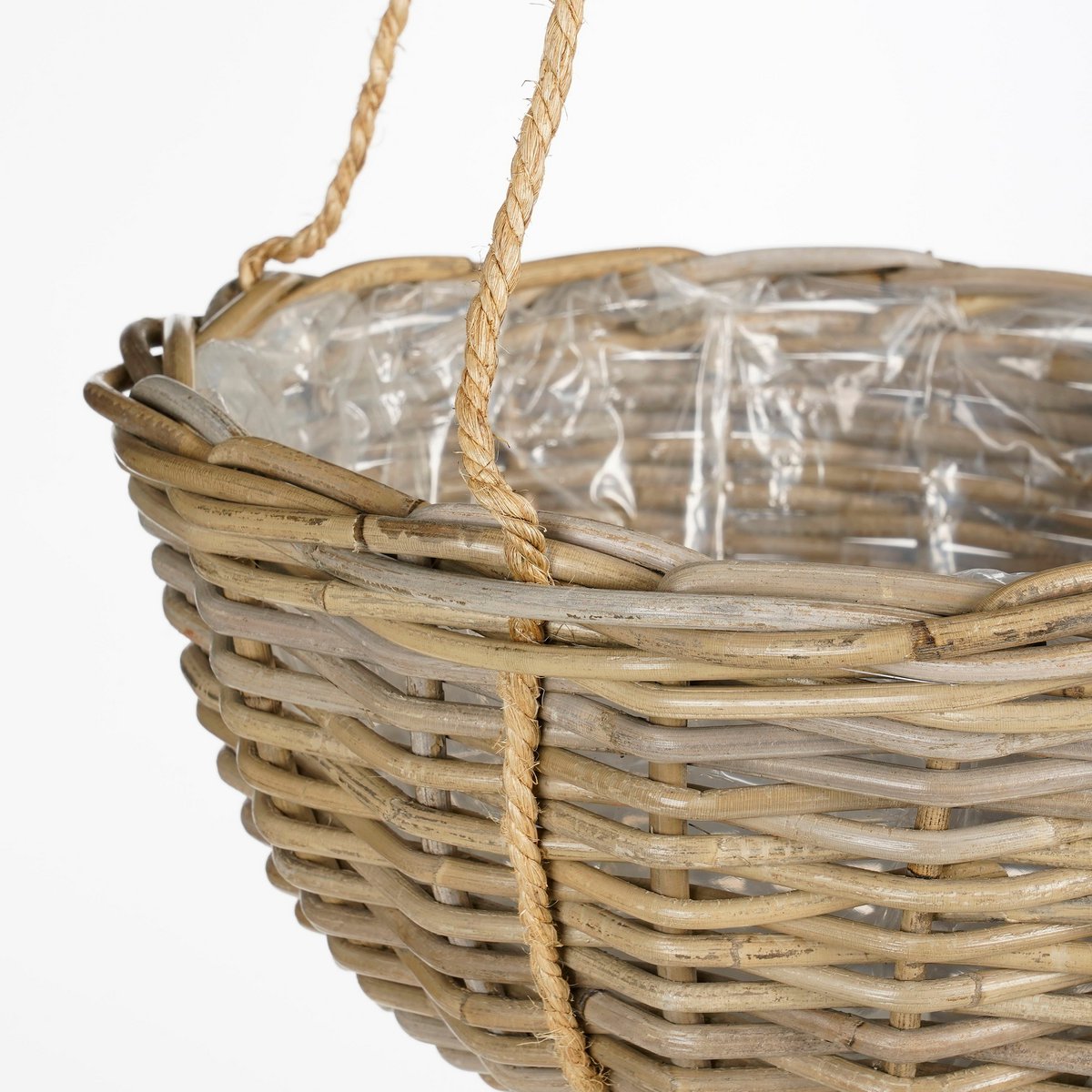 Glimmerdekorationen – Hängender Pflanzkorb Marcia für den Außenbereich – H20 x Ø40 cm – Rattan – Grau