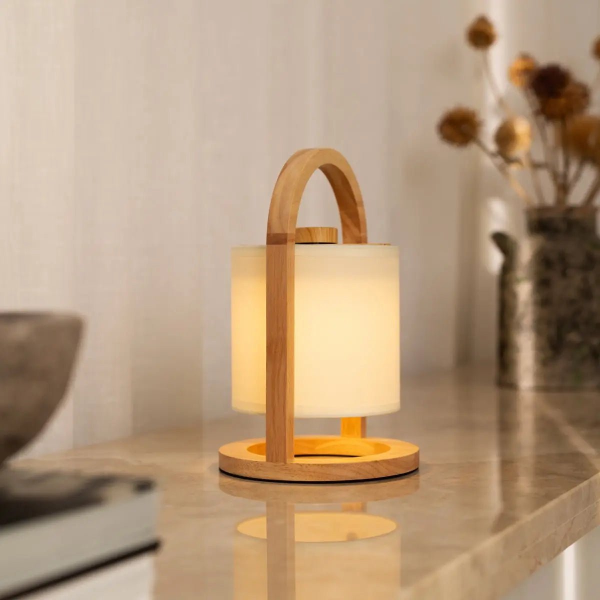 Tavellio-Amsterdam - River Light Bruine Houten Oplaadbare Lamp – Dimbaar & Snoerloos Licht