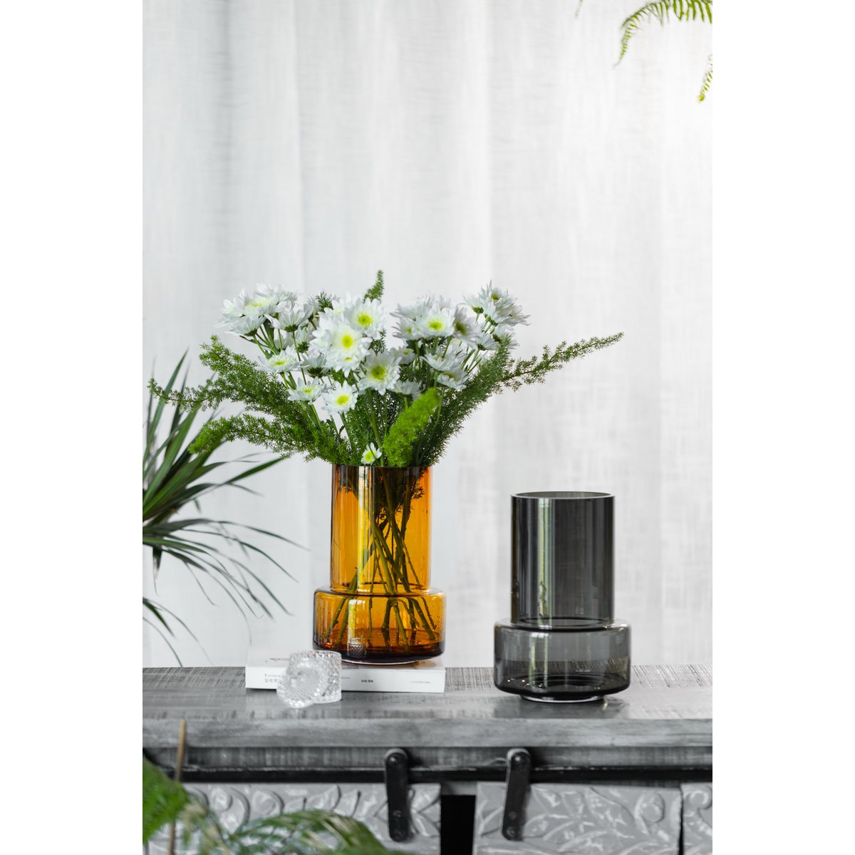 Element Accessories - Glazen vaas in retrostijl, modern, stijlvol design, amberkleur, TYLER 12AM