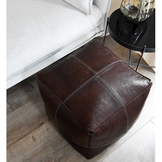 Poufs & Kissen - Lederpouf - braun (modernes Quadrat) - gefüllt geliefert
