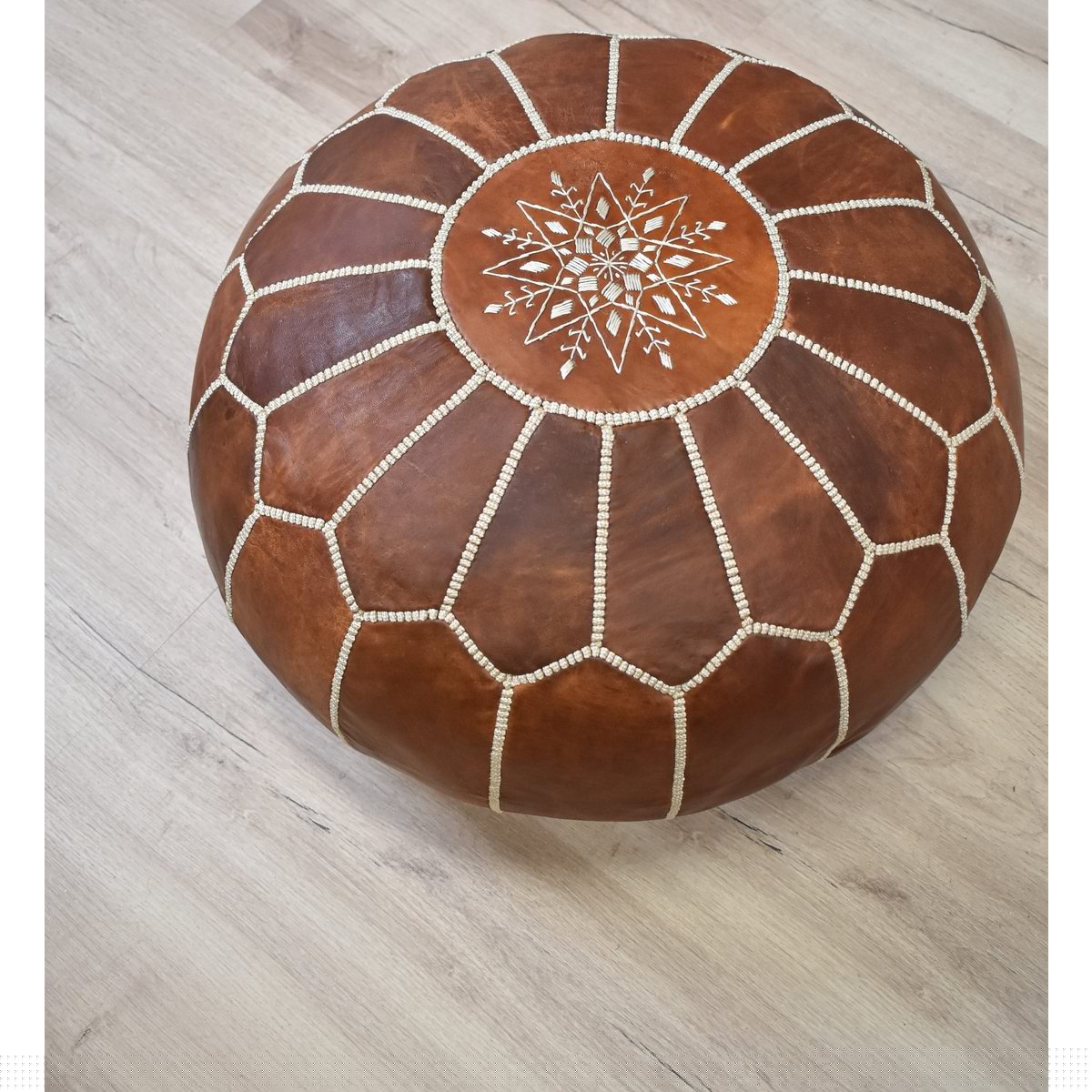 Poufs & Kissen - Lederpouf - Cognacbraun - gefüllt geliefert