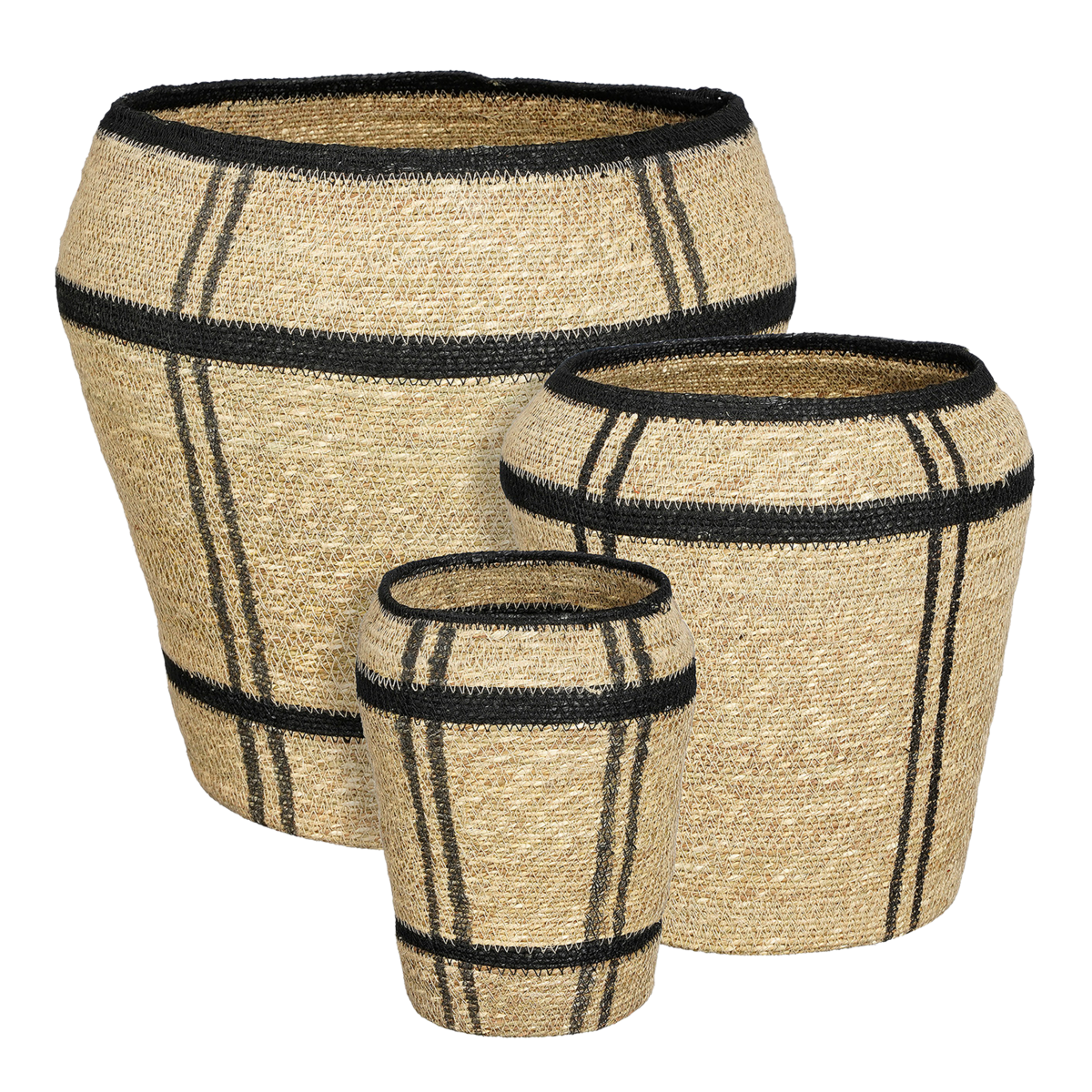 Glimmerdekorationen – Aufbewahrungskorb – 3er-Set – H38 x Ø30 cm – Seegras – Hellbraun