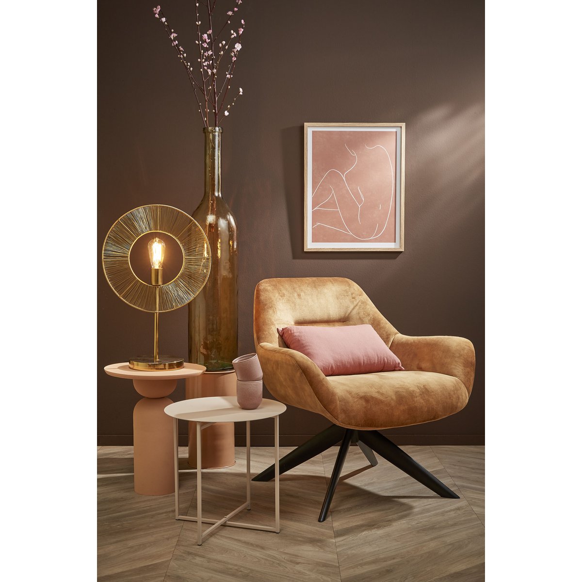 Mica Decorations - Rioja Fles Vaas - H100 x Ø21 cm - Gerecycled Glas - Oker