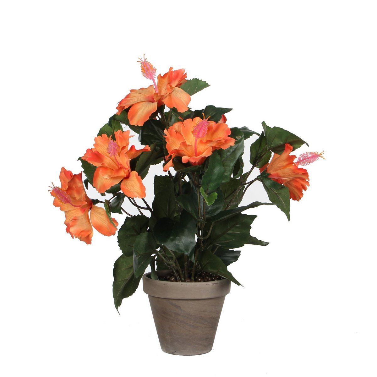 Glimmerdekorationen – Künstliche Hibiskuspflanze im Blumentopf – H40 x Ø30 cm – Orange