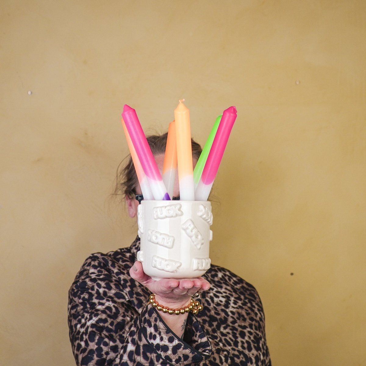 Housevitamin - Pot - 'FUCK' - Keramiek - Beige - 11x11x11,5cm