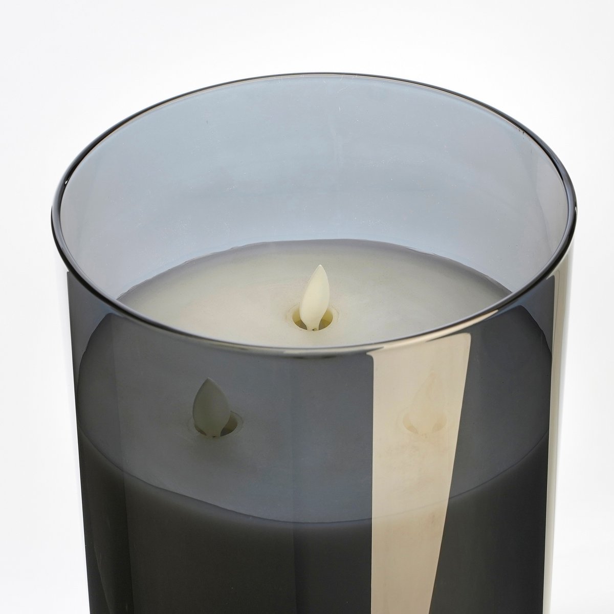 Glimmerdekorationen – LED-Kerze – H20 x Ø15 cm – Glas/Wachs – Grau