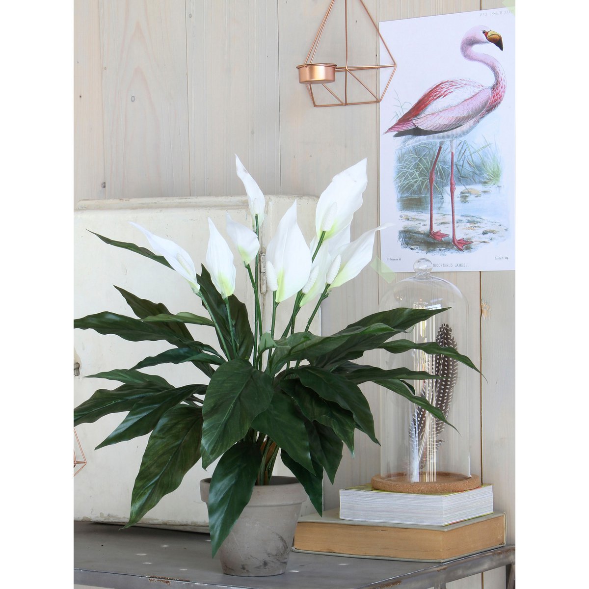 Glimmerdekorationen – Künstliche Pflanze Spathiphyllum im Blumentopf Stan – H50 x Ø40 cm – Weiß