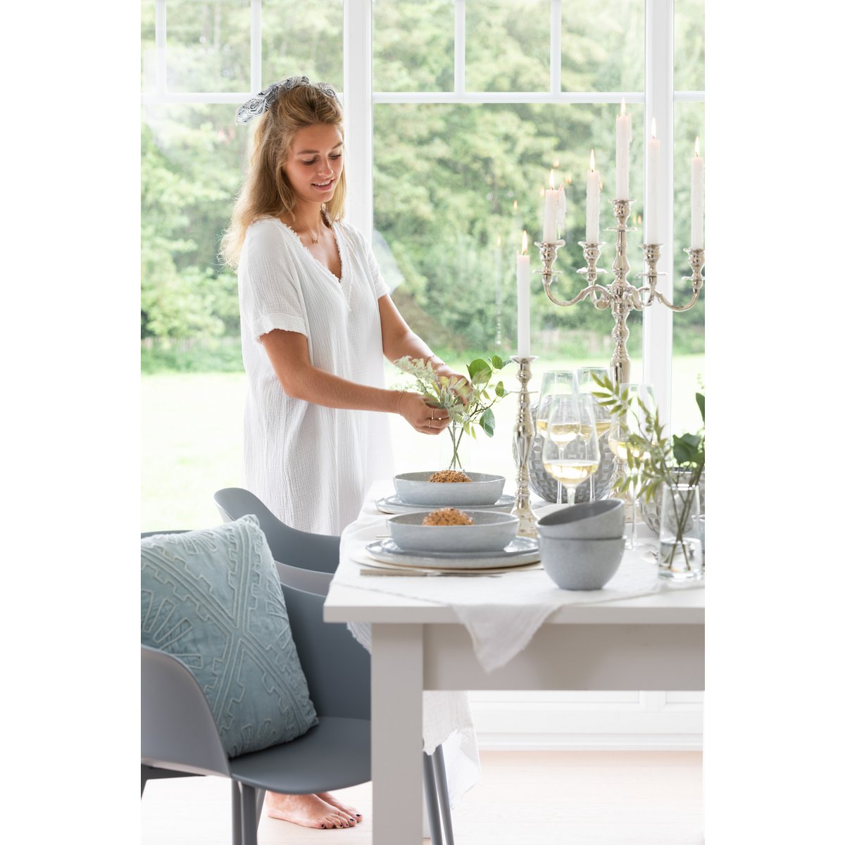 J-Line - Kandelaar 5-Arm Klassiek - Aluminium - Zilver - Large