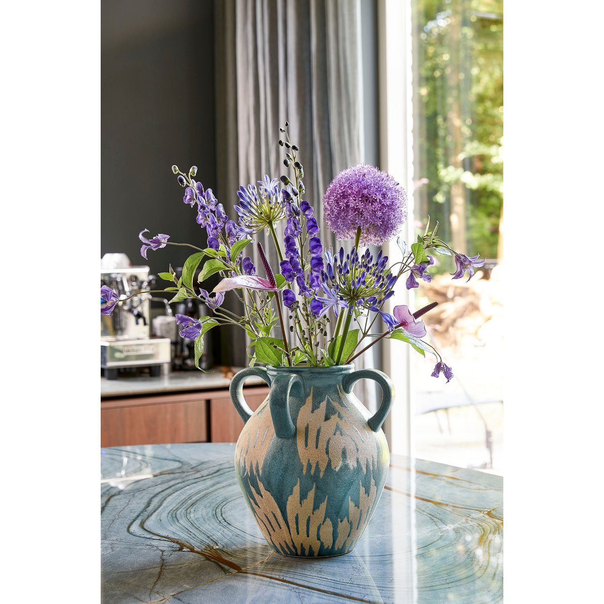 Mica Decorations - Caldo Vaas - L28 x B28 x H36 cm - Keramiek - Donkerblauw