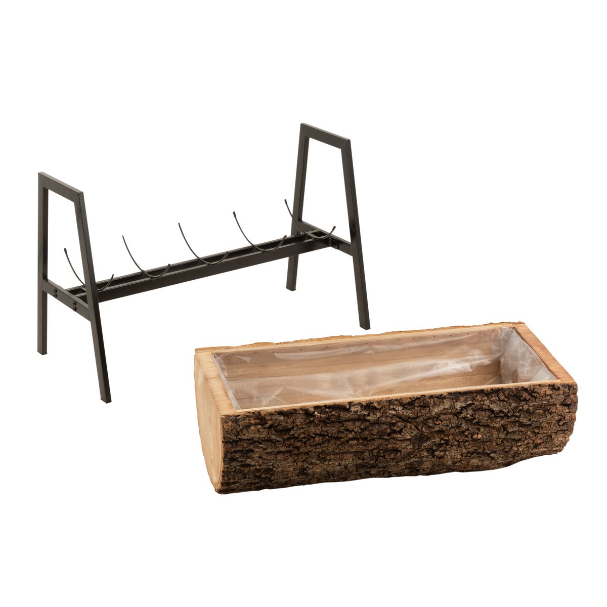 J-Line – Blumentopf auf Fuß, Halbstamm, Paulownia-Holz/Eisen, Natur/Schwarz, groß