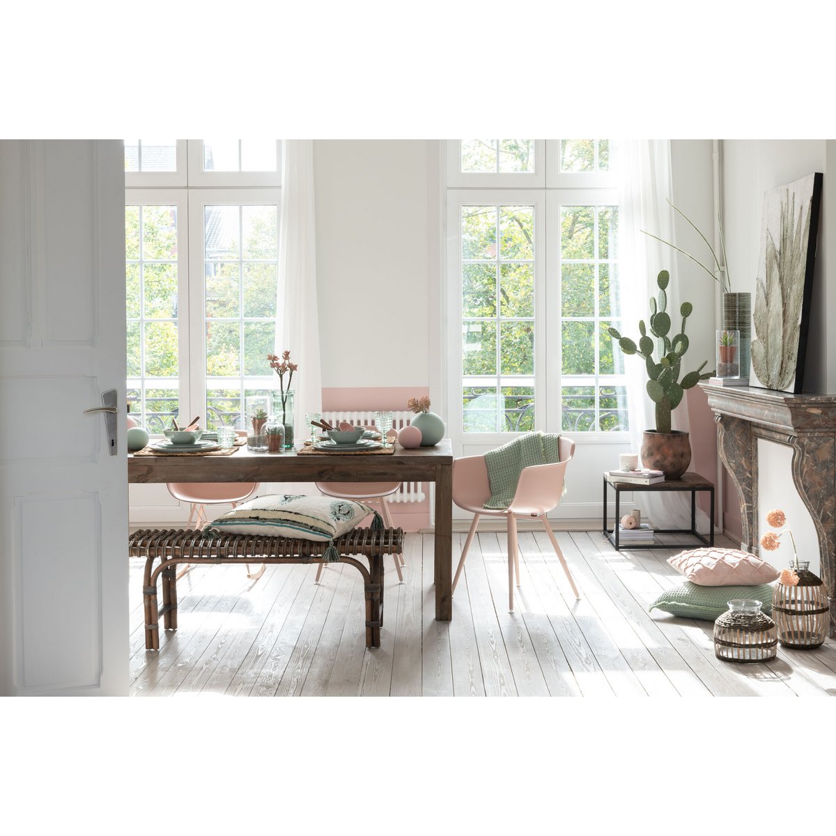 J-Line - Kaktus+Topf Kunststoff Grün/Melamin Weiß XL