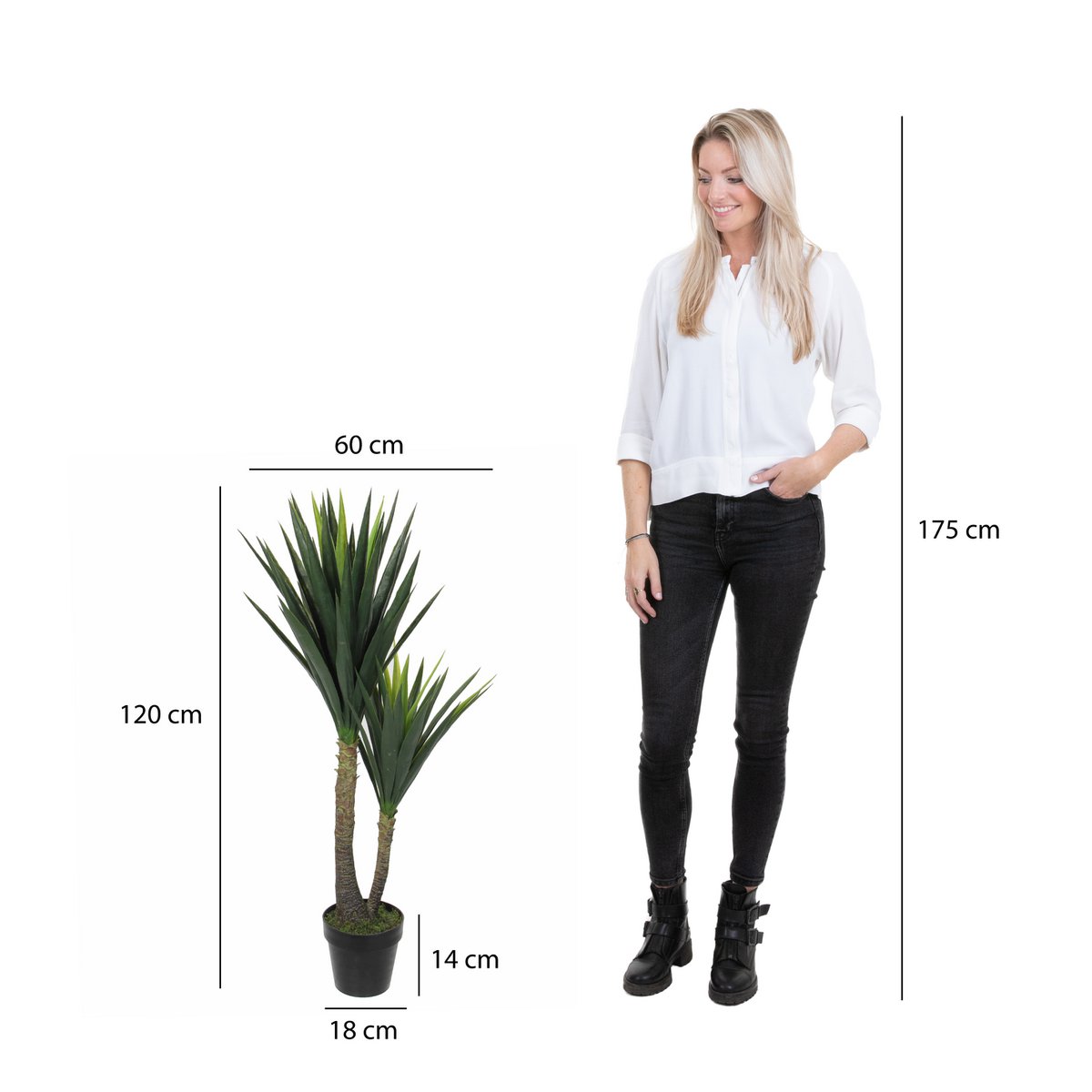 Glimmerdekorationen – Künstliche Yucca-Pflanze – H120 x Ø60 cm – Grün