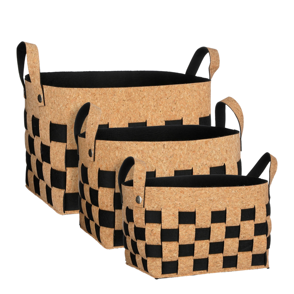 Mica Decorations – Aufbewahrungskorb – 3er-Set – L40 x B30 x H30 cm – Kork/Filz – Schwarz