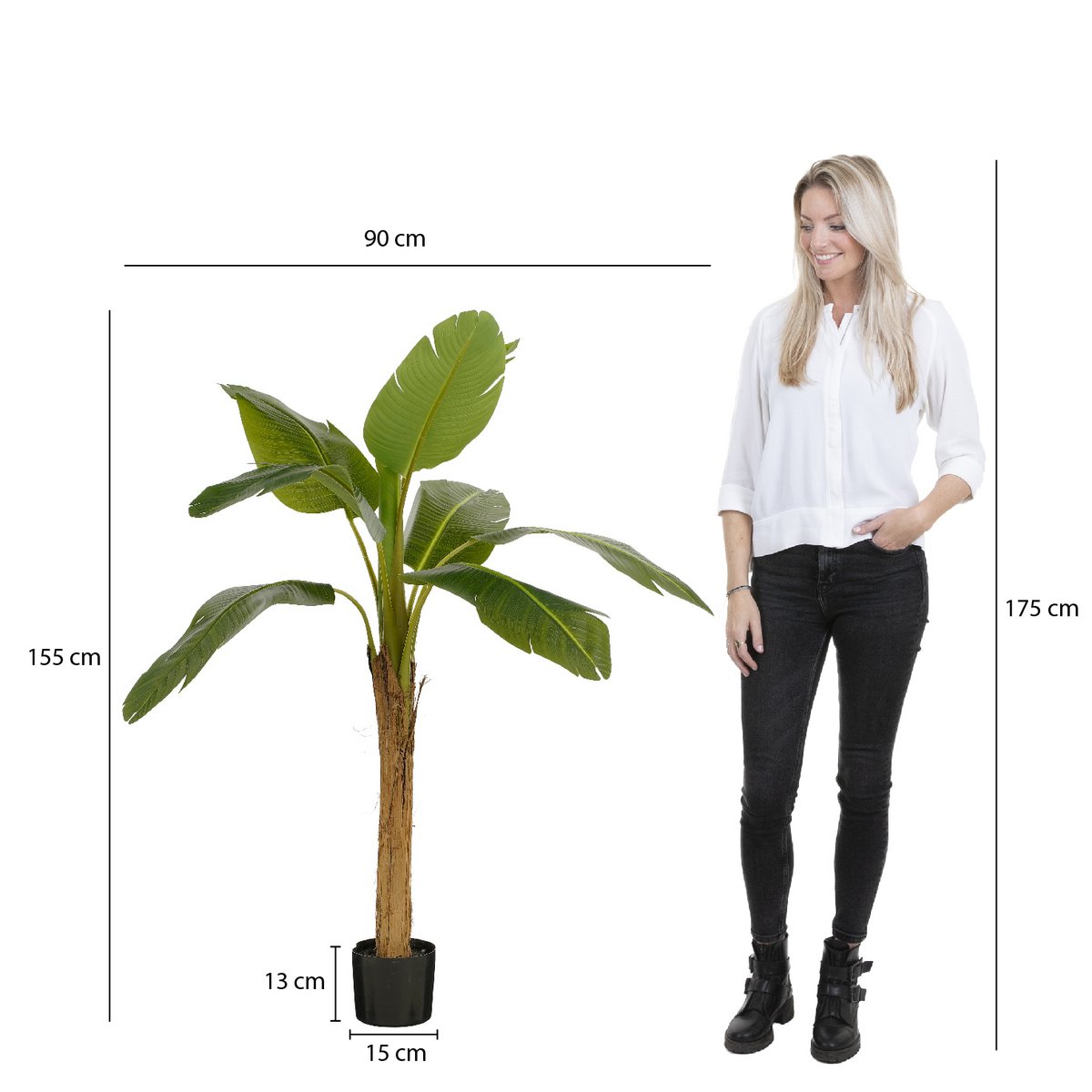 Glimmerdekorationen – Künstlicher Bananenbaum im Topf – H155 x Ø90 cm – Grün