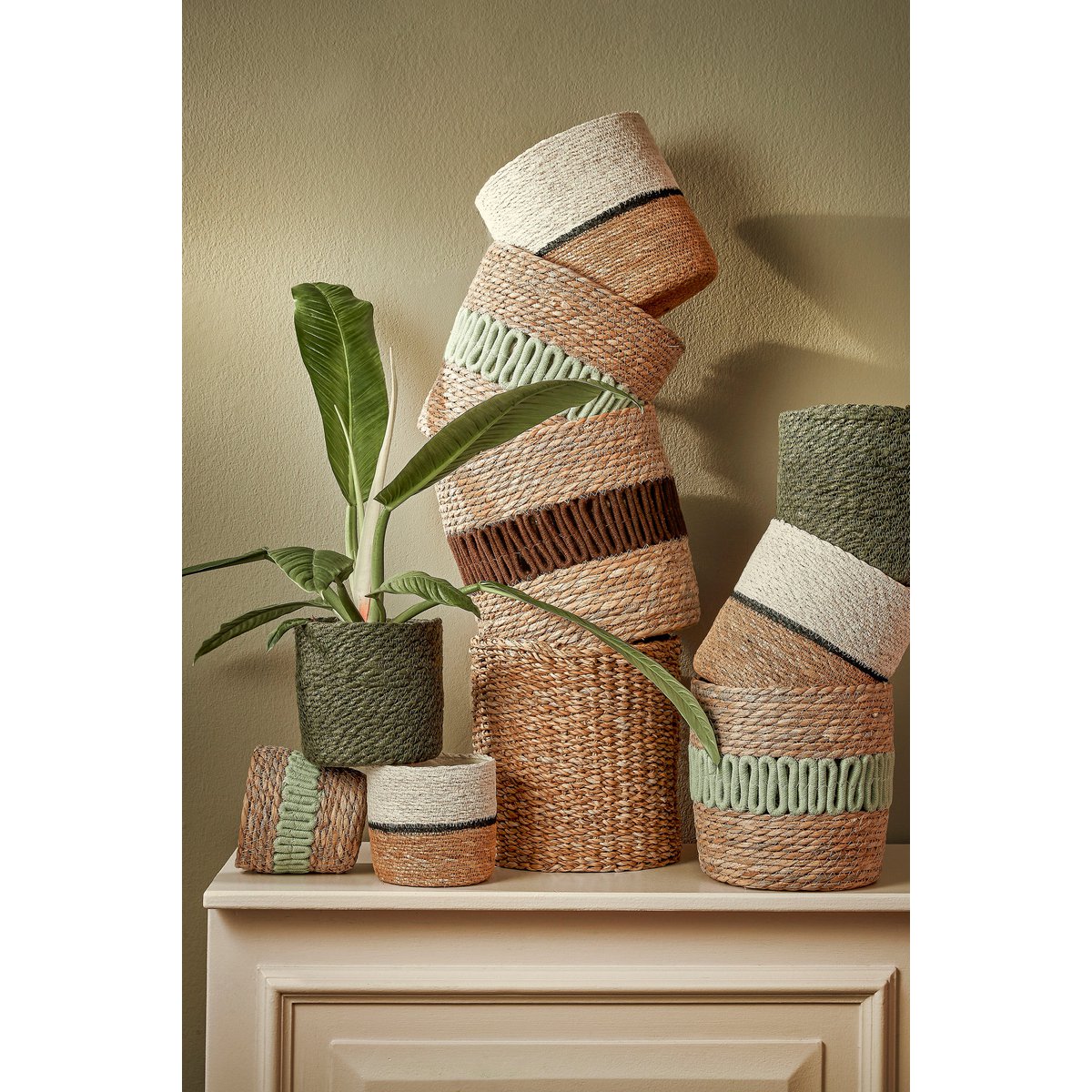 Mica Decorations - Damian Plantenmand - Set van 2 - H20 x Ø20 cm - Zeegras - Wit