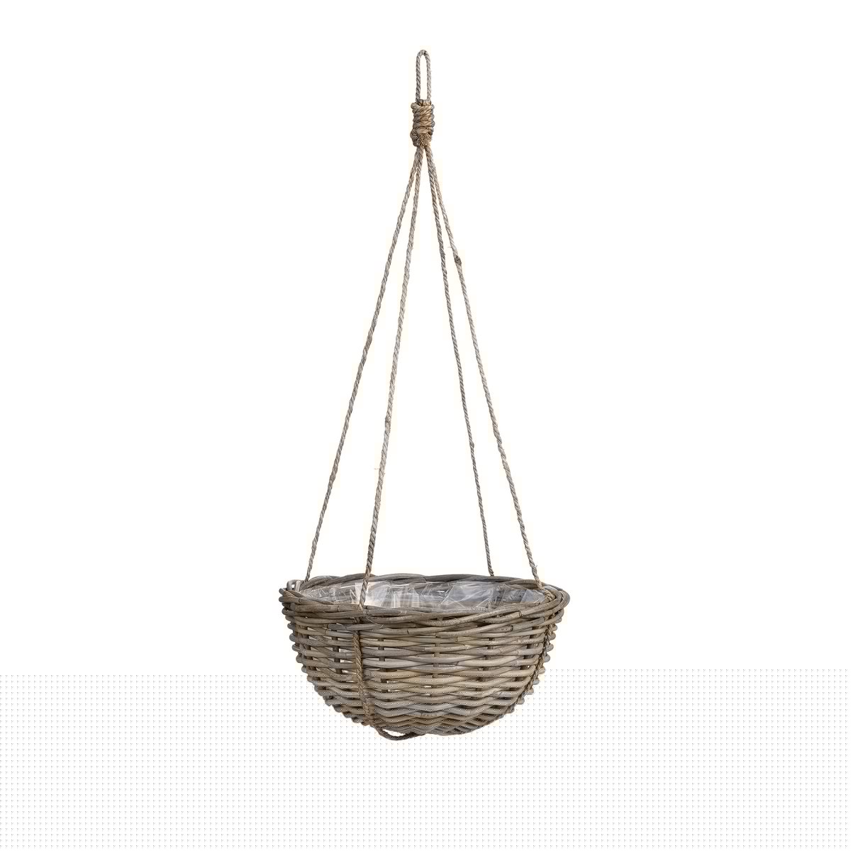 Glimmerdekorationen – Hängender Pflanzkorb Marcia für den Außenbereich – H20 x Ø40 cm – Rattan – Grau