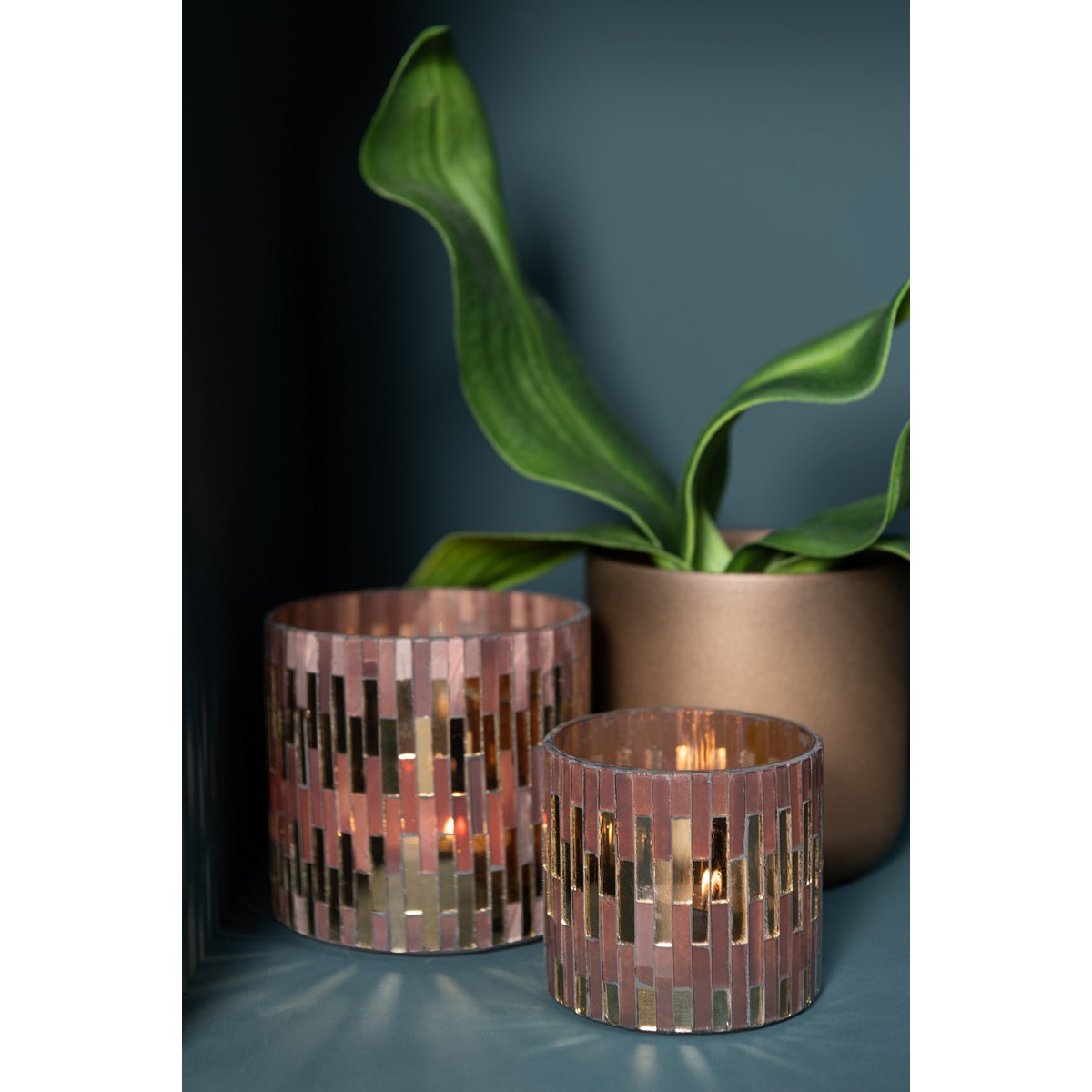 J-Line - Waxinelichthouder Chic - Glas - Bruin/Goud - Small