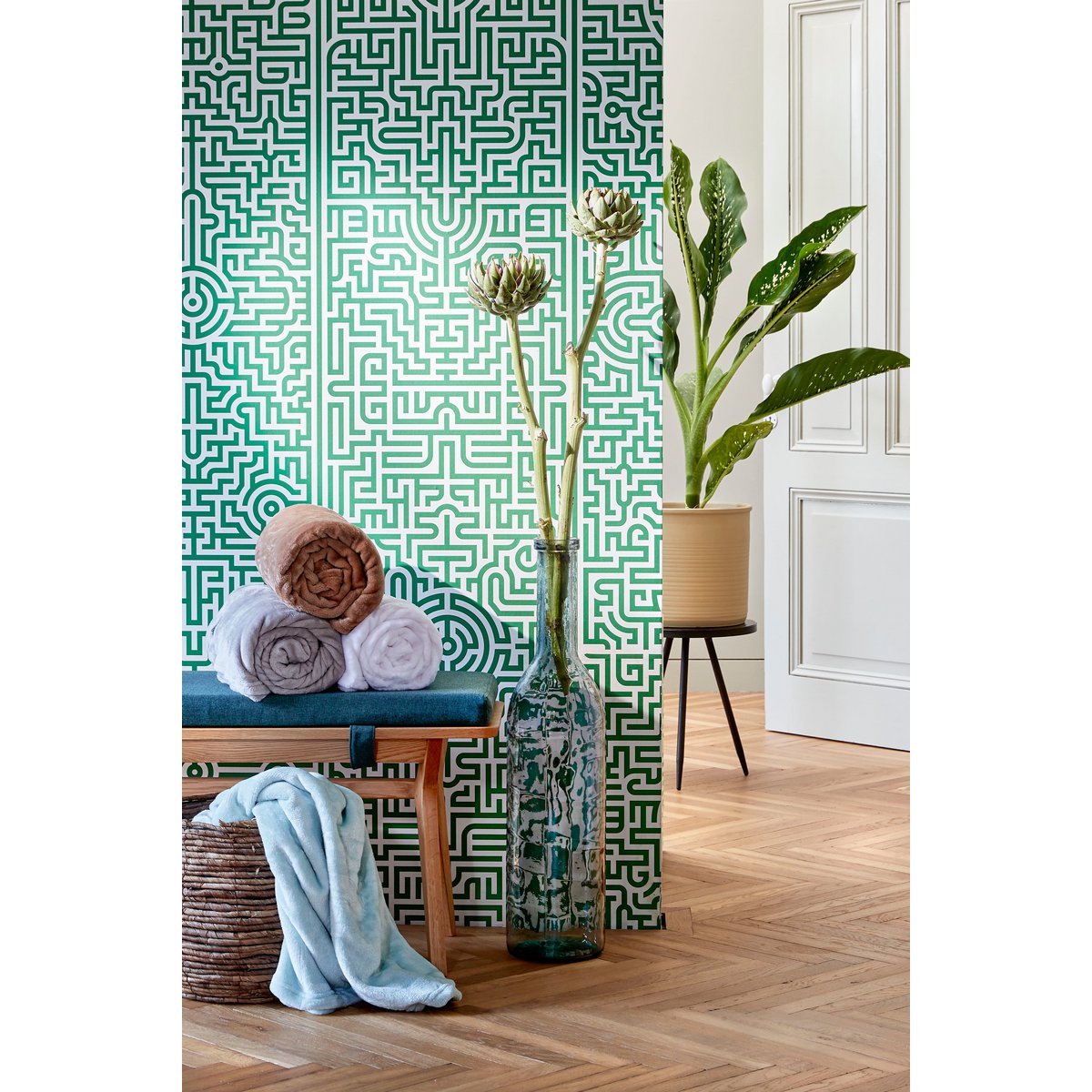 Mica Decorations - Rioja Fles Vaas - H100 x Ø21 cm - Gerecycled Glas - Lichtblauw