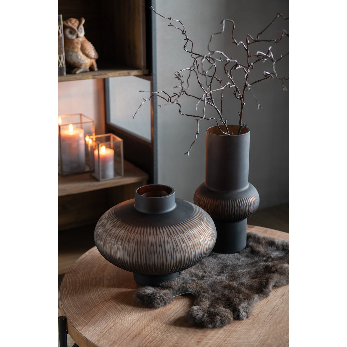 J-Line - Vase Stripe Ball - Glas - Braun - Klein