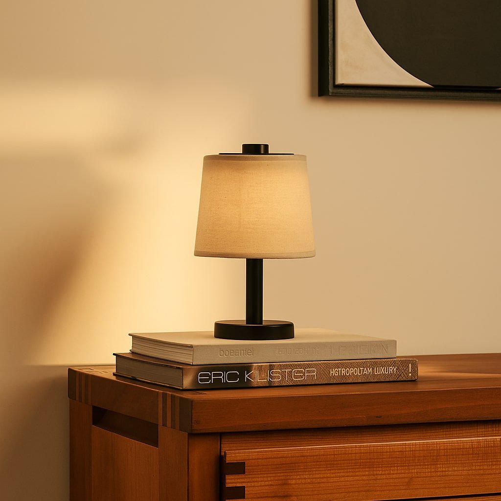 Tavellio-Amsterdam - Rover zwarte houten lamp - oplaadbare, draadloze en dimbare schaduw