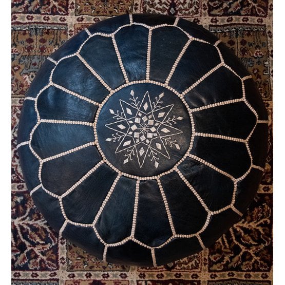 Poufs & Kissen - Lederpouf - dunkelblau - gefüllt geliefert