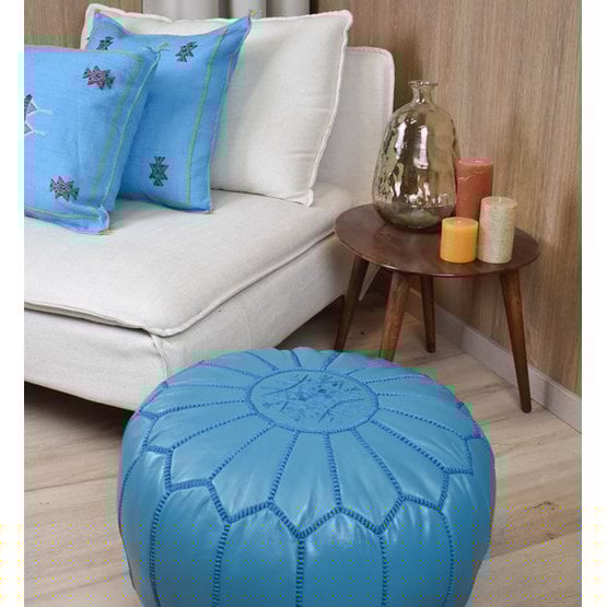 Poufs & Pillows - Leren poef - turquoise - gevuld geleverd