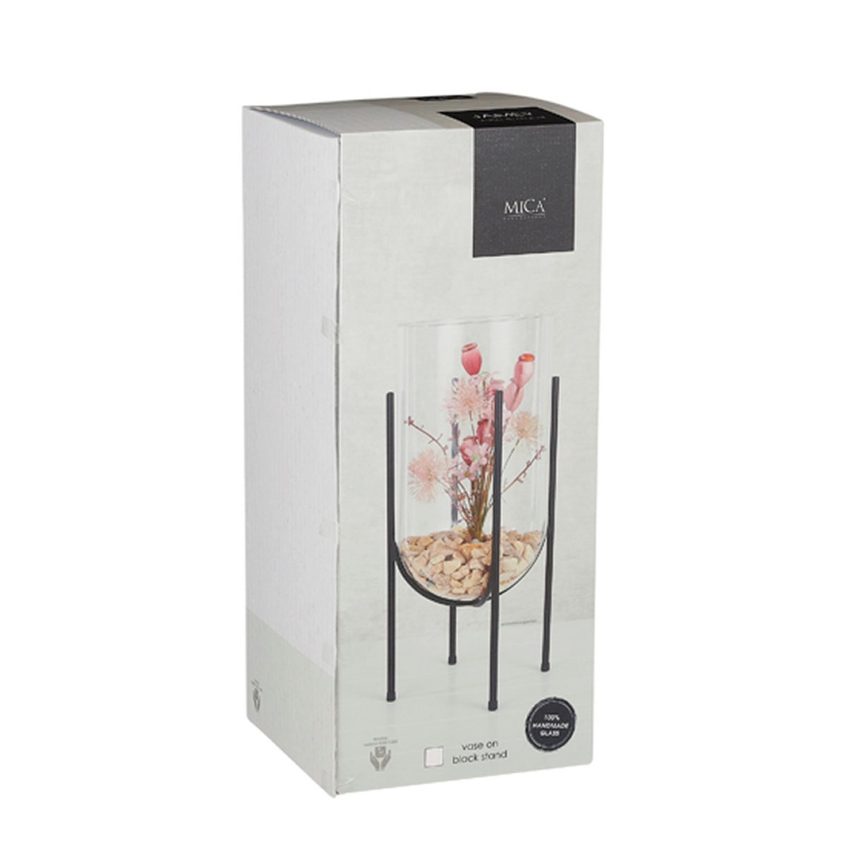 Mica Decorations - Jamey Vase auf Ständer - H50 x Ø24 cm - Transparent, Schwarz