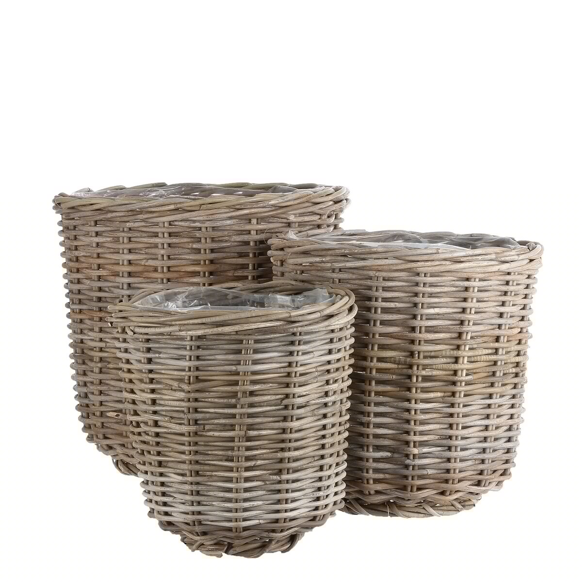 Mica-Dekorationen – Marcia Outdoor-Pflanzkorb – 3er-Set – H40 x Ø43 cm – Rattan – Grau
