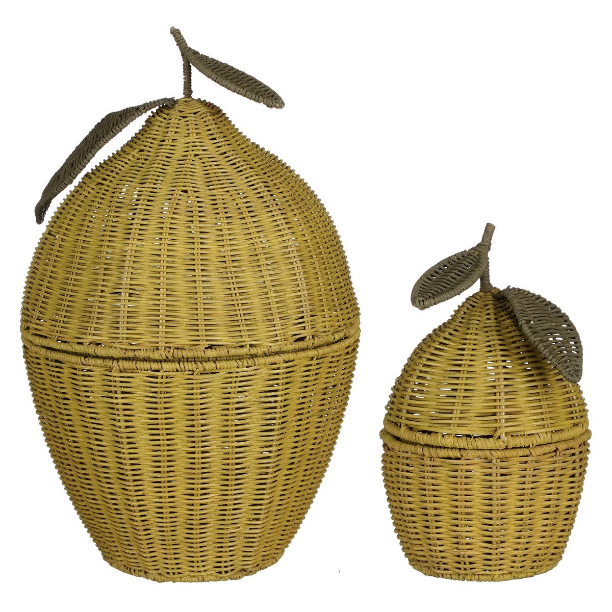 Mica Decorations – Aufbewahrungskorb mit Deckel – 2er-Set – H48 x Ø30 cm – Rattan – Gelb