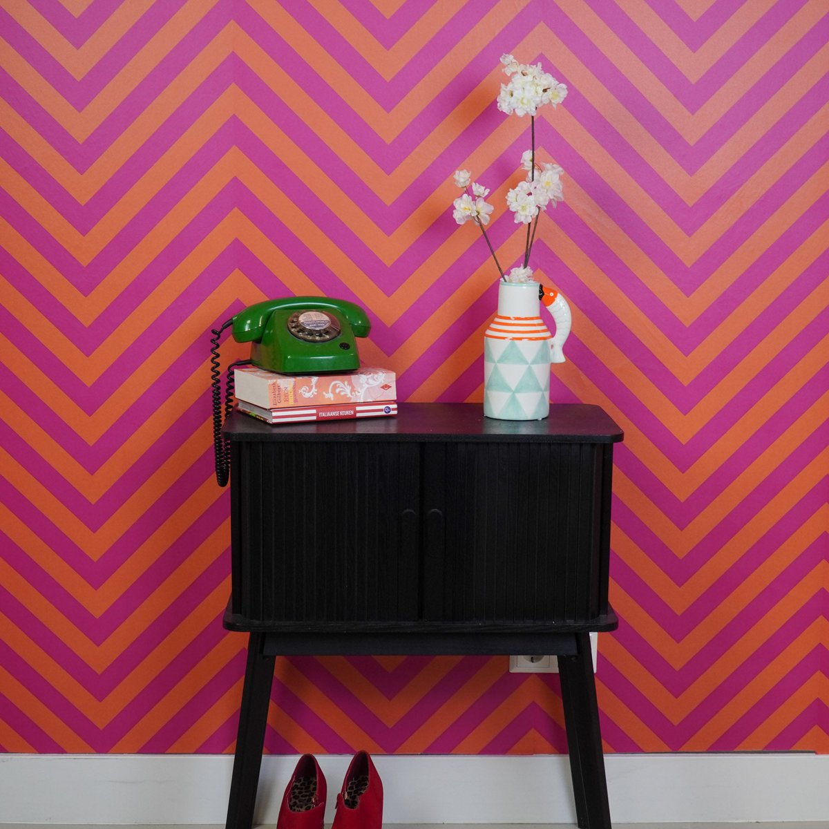 Housevitamin - Vaas - kruik vissen - mint/wit/oranje - 14x11x21,5 cm