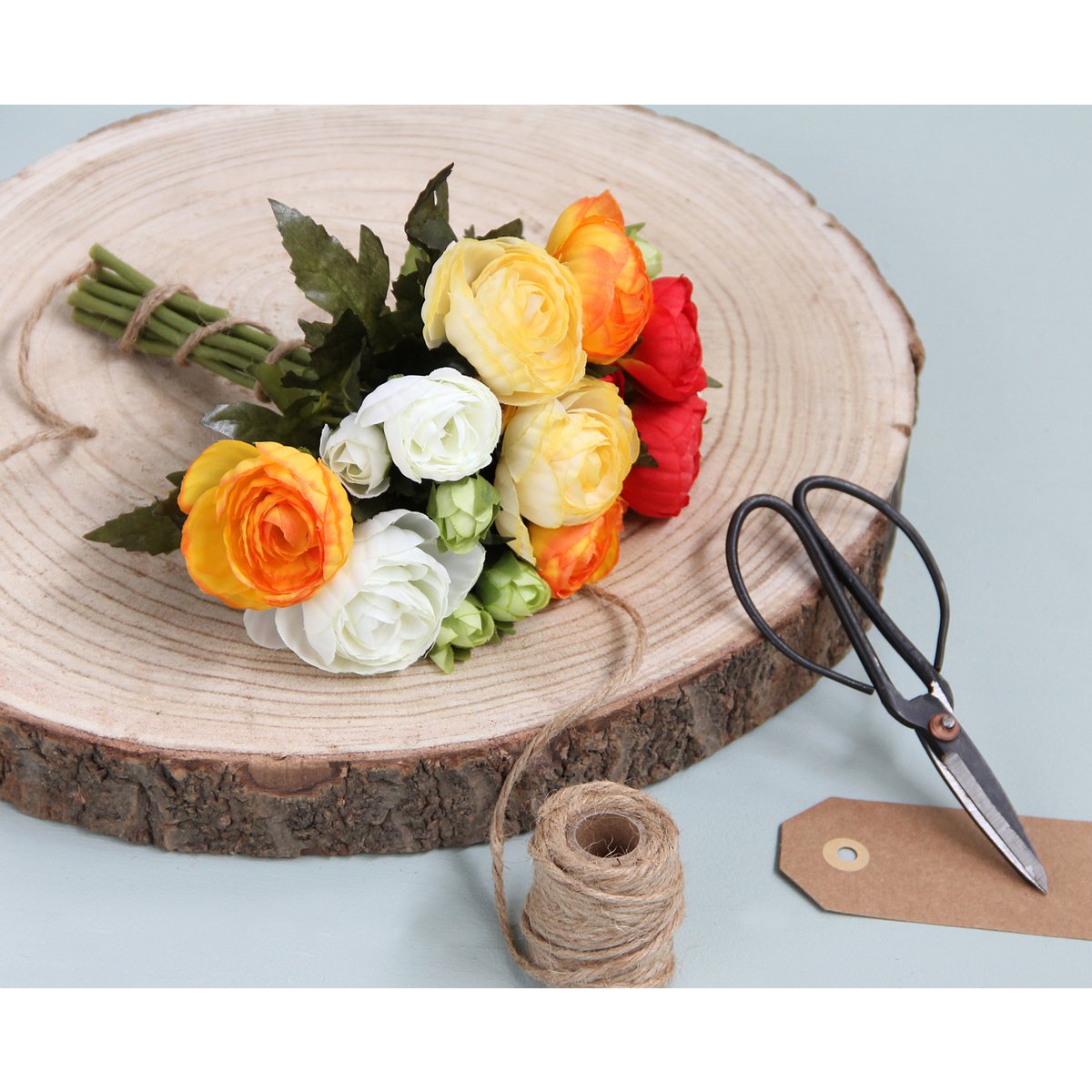 Glimmerdekorationen – Strauß künstlicher Ranunkeln – H22 x Ø19 cm – Orange