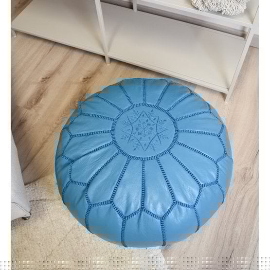 Poufs & Pillows - Leren poef - turquoise - gevuld geleverd