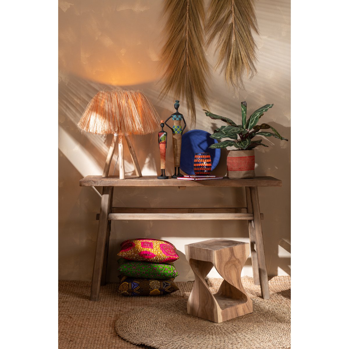 J-Line – Bahamas Tischlampe – Holz/Gras – Natur