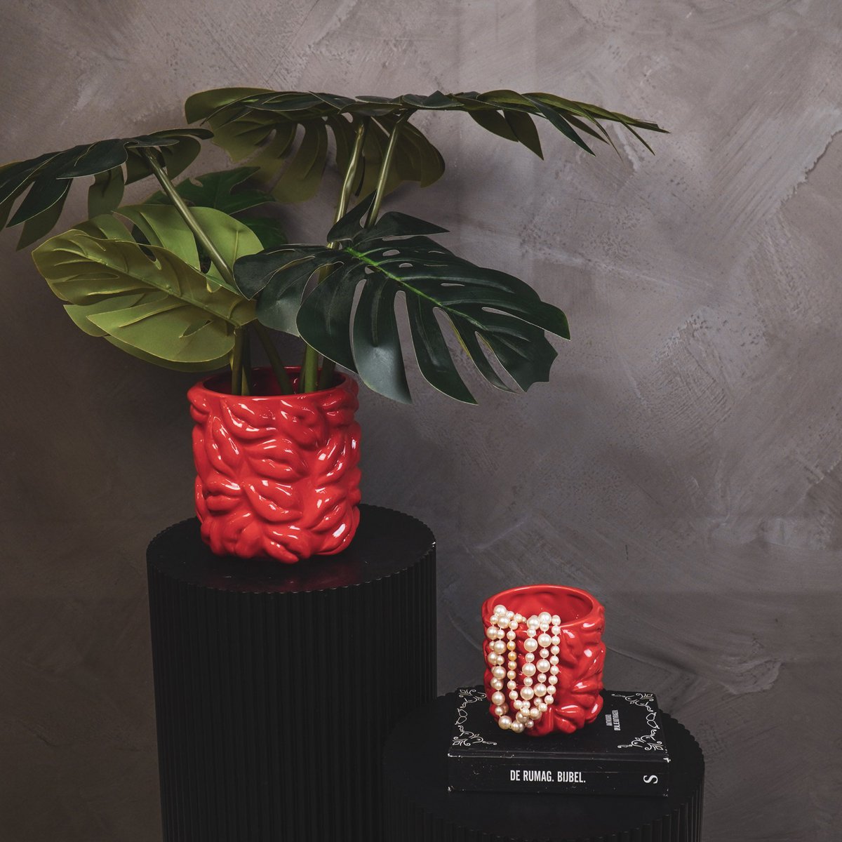 Housevitamin - Pot - Kisses - Keramiek - Rood - 11x11x11,5cm